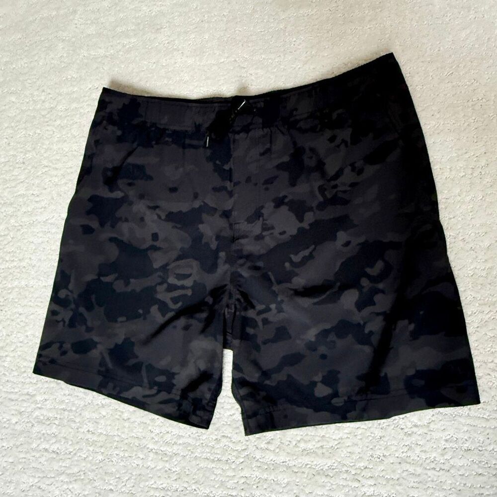 AVID Black Camo Elastic Waist Adjustable Fishing Shorts - Men’s US XL